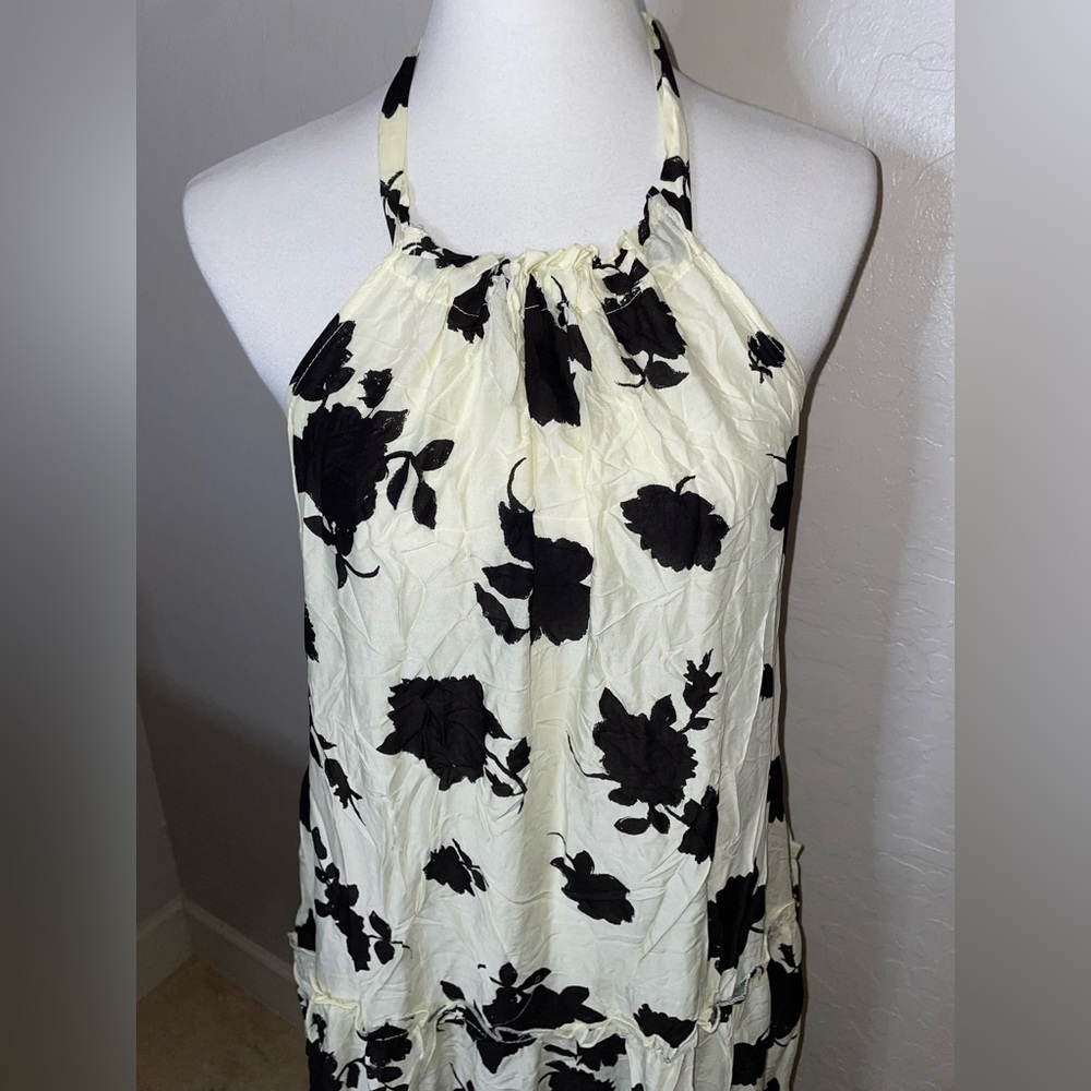🎉HP🎉New! Kate Spade Floral Printed Halter Coverup Dress Ivory/Black Size Large🖤 - Picture 2 of 16